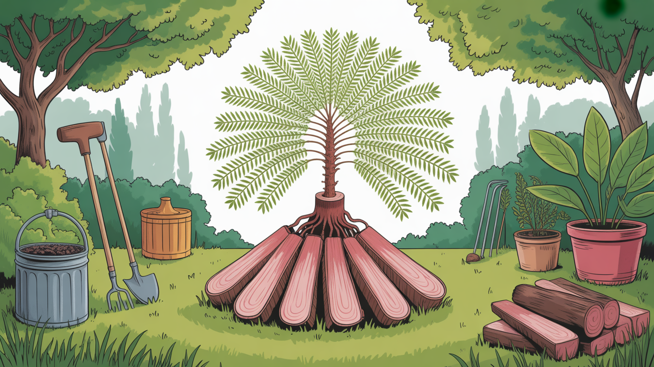 Albizia abattu et bûches de chauffage jardin
