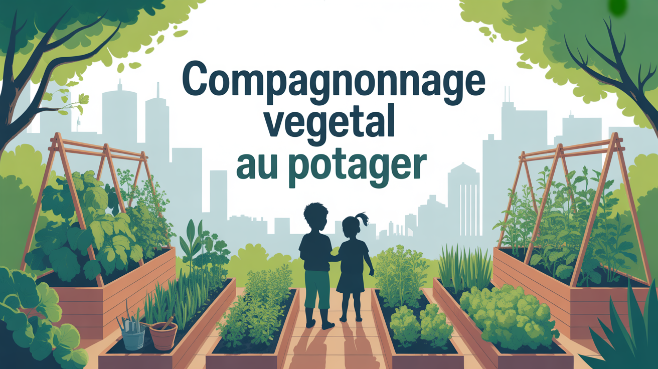 potager urbain abondant avec enfants et legumes compagnonnage