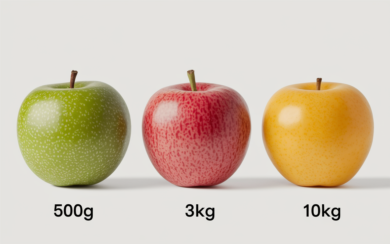 differentes varietes courge verte et jaune avec poids