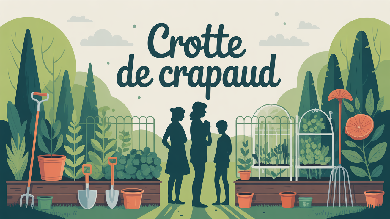Illustration crotte de crapaud au potager avec famille