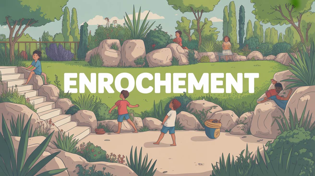 Enrochement moderne avec blocs pierres naturelles et enfants