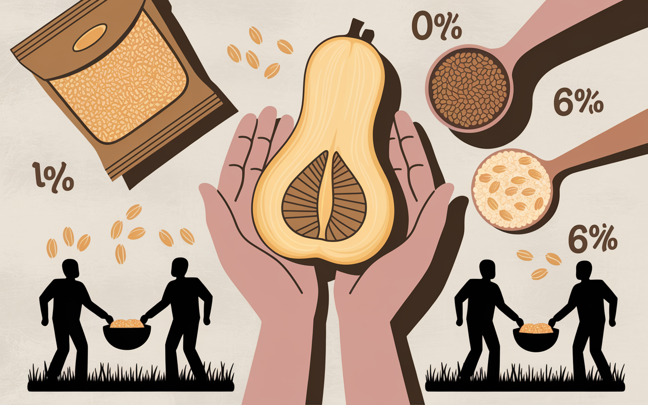 Ouverture d'un butternut, graines visibles, partage et économie
