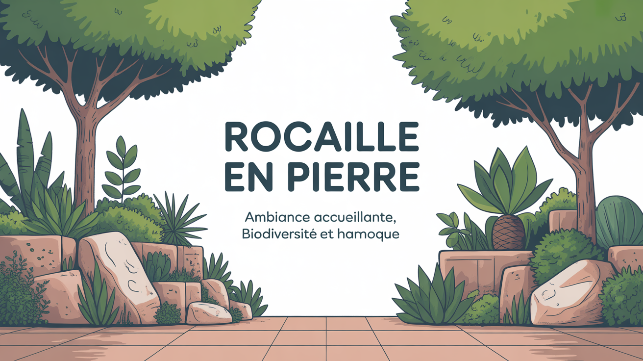 rocaille en pierre avec galets blocs et plantes pour biodiversité urbaine