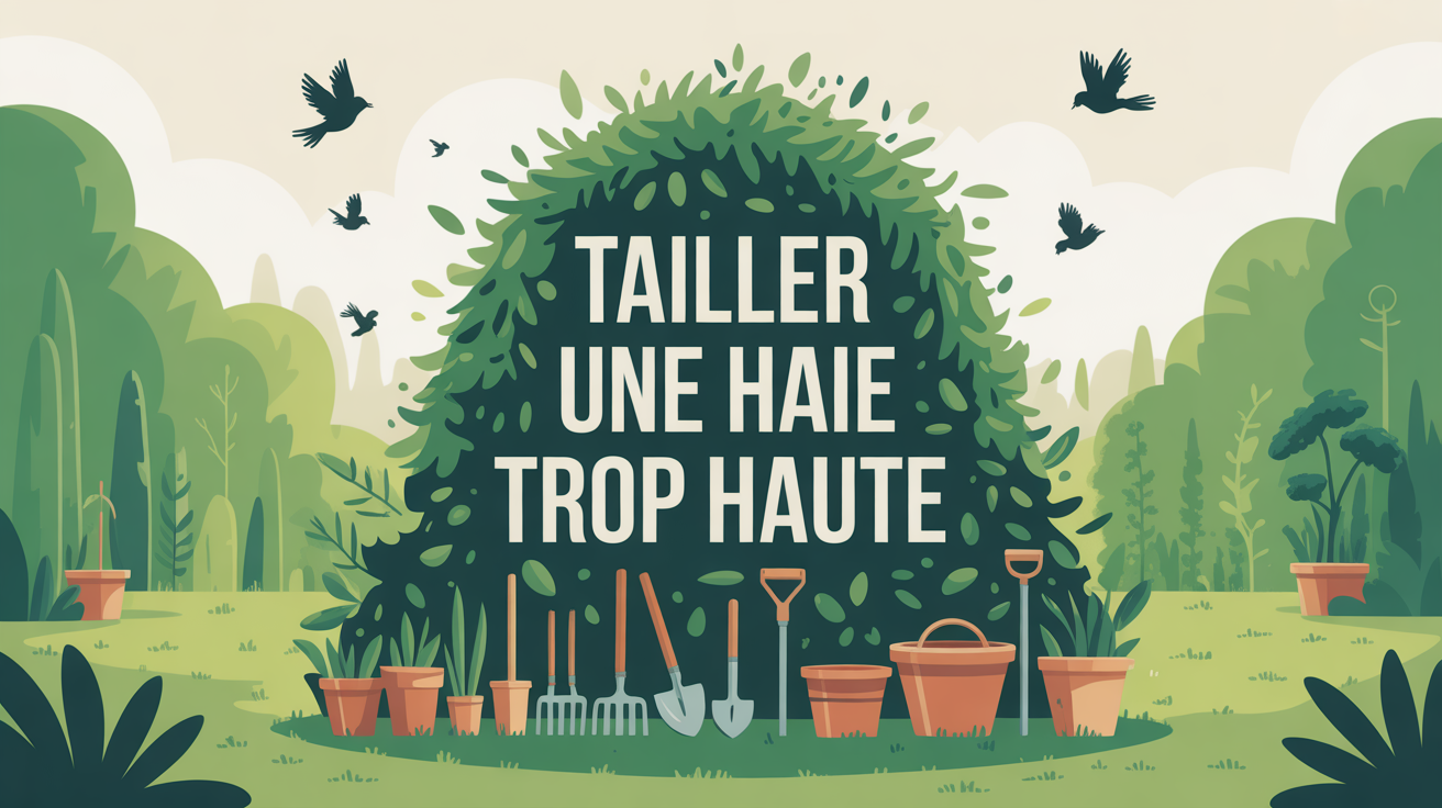 vue stylisee tailler haie trop haute outils oiseaux