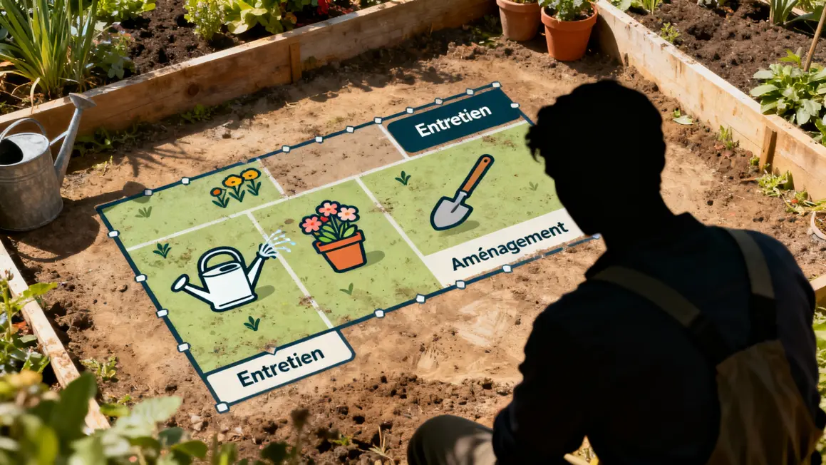 Plan jardin avec jardinier analyse