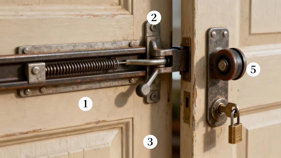 ressorts rails bras levier galets serrure porte basculante