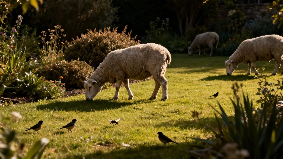 Moutons paturent jardin faune locale entretien