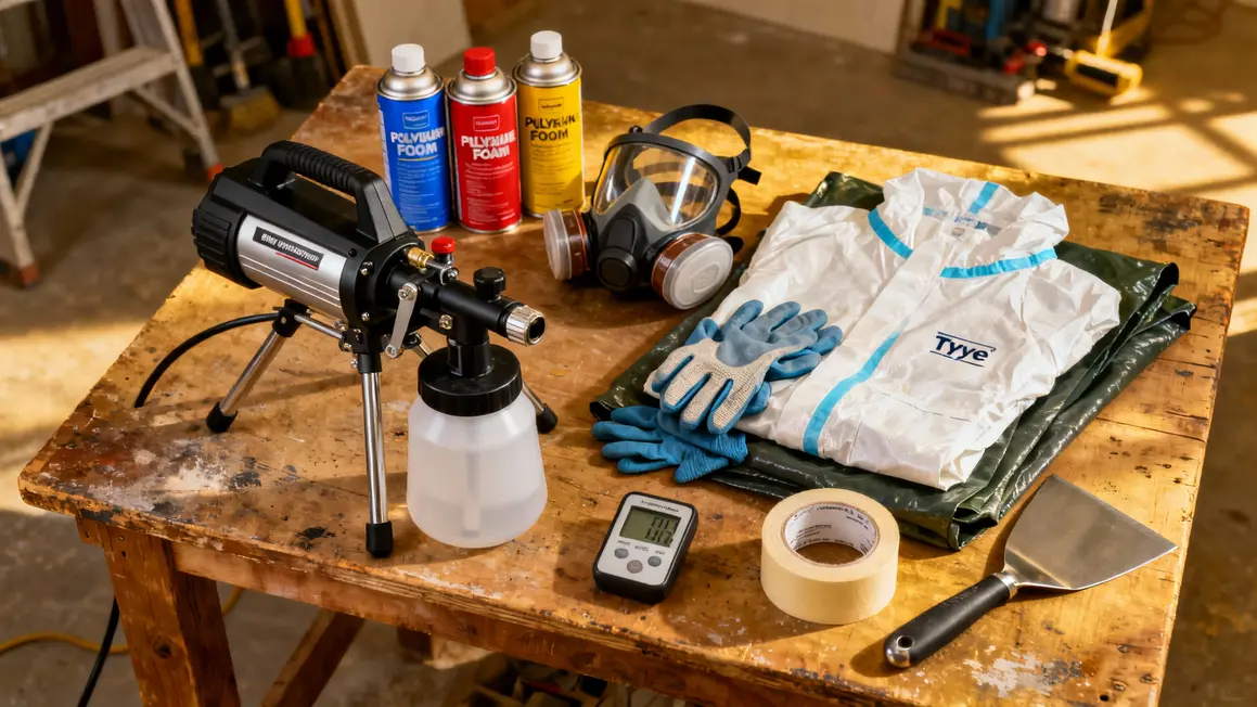 Kit matériel mousse polyuréthane projetée sur table chantier