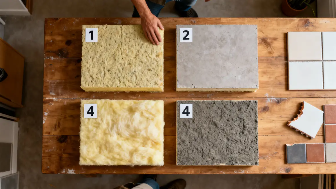 materiaux isolation sous carrelage table échantillons
