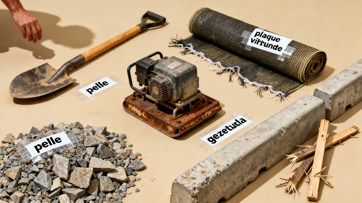 outils et materiaux pour allee carrossable gravier sans stabilisateur