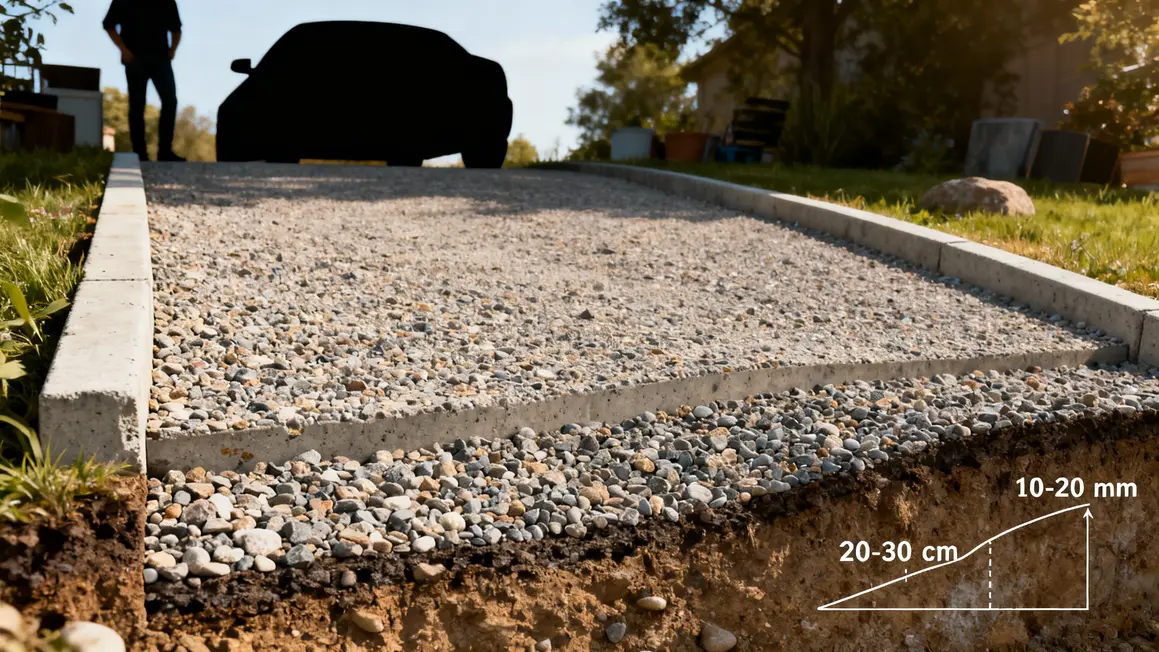 coupe allee carrossable gravier sans stabilisateur sous-couche et finition
