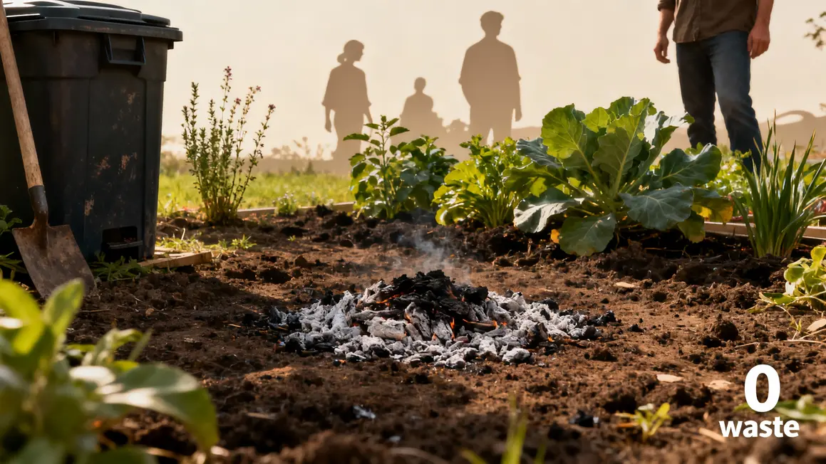 cendre de bois épandue composteur plantes saines jardin