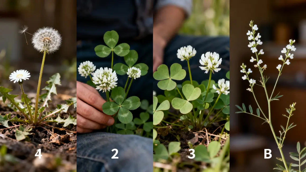 tableau identification mauvaises herbes fleurs blanches paquerette trefle Mouron oxalis