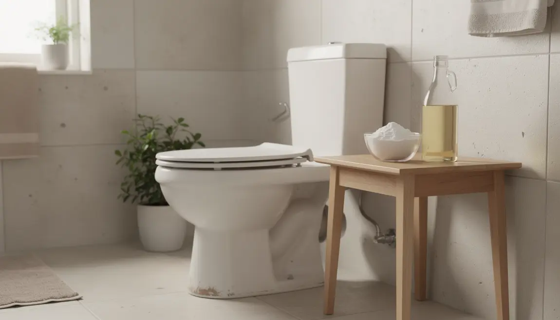 Salle de bain avec sanibroyeur, bicarbonate et vinaigre, nettoyage naturel