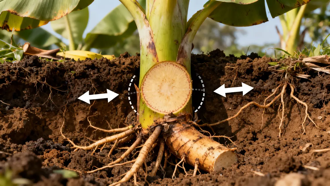 Schéma pseudotronc rhizome bananier cycle de vie