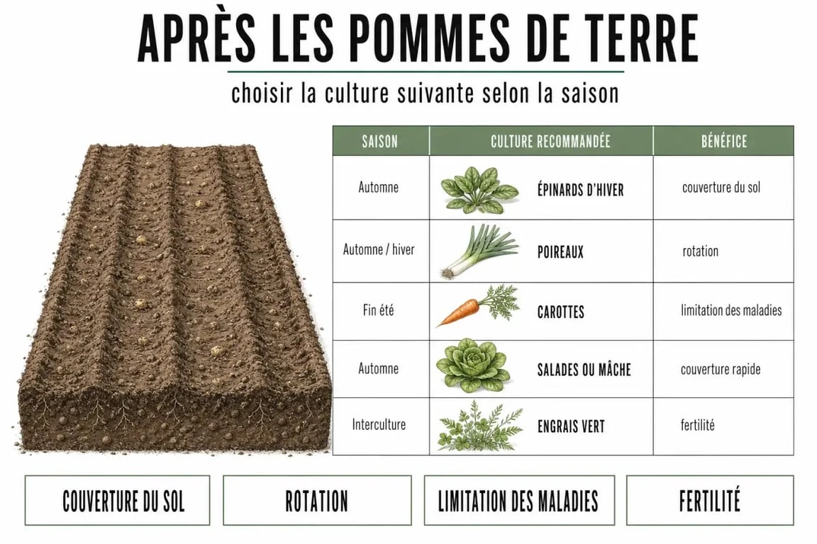 Que planter après les pommes de terre : tableau comparatif des cultures recommandées selon la saison